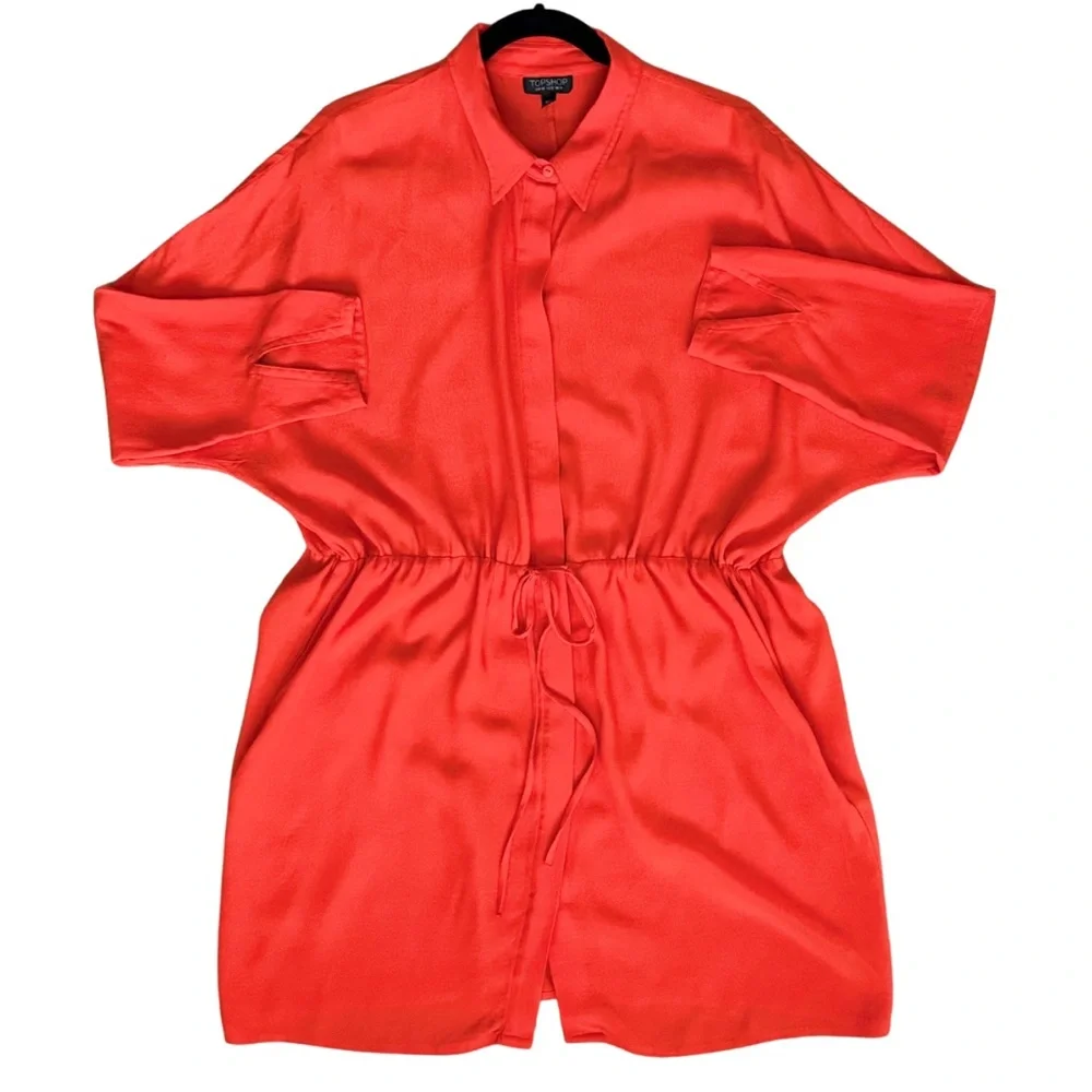 TOPSHOP Orange Tunic Shirt Dress with Drawstring Waist | Size 10 US - Picture 6 of 8